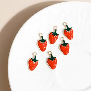 Set of six strawberry enamel charms with gold trim for DIY jewelry making