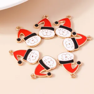 Enamel Christmas cat charms with red hats for DIY necklace and earring jewelry making