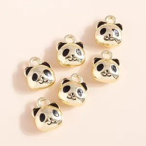 Set of six gold-plated panda bear pendants for DIY jewelry making and necklaces