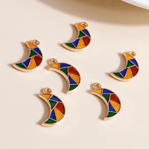 Set of colorful crescent moon alloy charms with golden enamel for DIY jewelry making