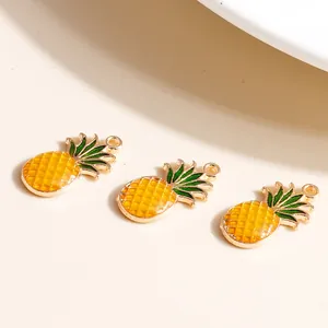 Three pieces of pineapple enamel charms with gold zinc alloy for DIY jewelry making
