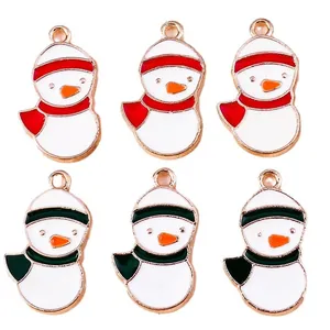 6pcs Enamel Snowman Alloy Charms with Red and Green Scarves for DIY Christmas Jewelry Making