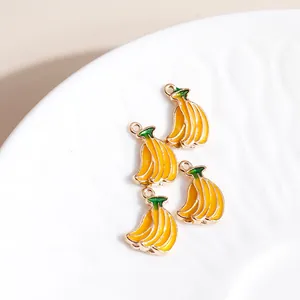 Banana-shaped enamel fruit pendants with gold plating for DIY jewelry making