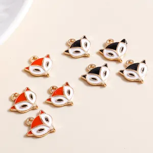 Cartoon enamel fox pendants for DIY jewelry making in red and black alloy finish