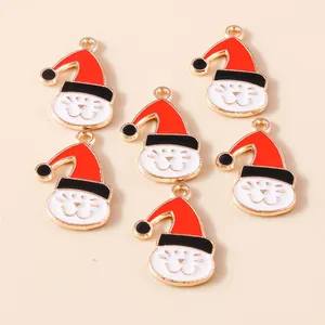 Christmas cartoon cat pendants with red Santa hats for DIY jewelry making 10pcs pack