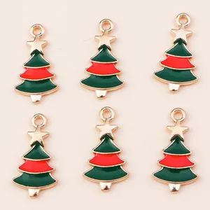 Enamel Alloy Christmas Tree Pendants Green Gold Red Drip Oil Charms For DIY Necklace Earrings Bracelet Jewelry Making