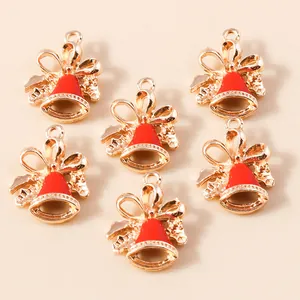 Christmas Bell Alloy Pendants With Bow Knot Red Enamel DIY Jewelry Findings Accessories For Necklace Bracelet Making