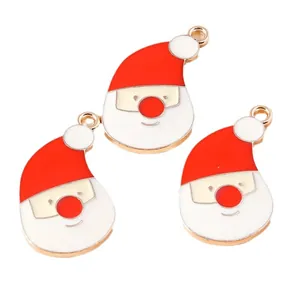 Enamel Santa Claus pendants set with red hat and white beard for DIY necklace making