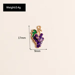 Detailed size view of purple grape charm with 17mm height and 9mm width measurements