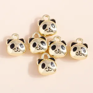 Golden panda enamel pendants for DIY jewelry making set of 6 cartoon alloy charms