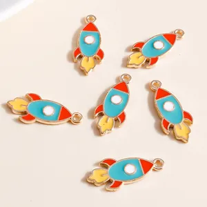 DIY cartoon rocket alloy pendants with colorful enamel drips and golden metal edges