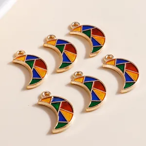 Colorful moon crescent alloy enamel pendants for DIY jewelry making and necklace crafts
