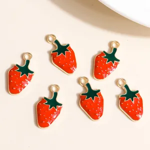 Alloy Enamel Strawberry Charms Pendants Fruit Shape Jewelry Making DIY Accessories For Necklace Bracelet Fashion Jewelry