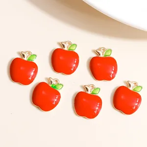Alloy Enamel Red Apple Pendant Charms For Jewelry Making DIY Handcrafted Earring Necklace Accessory Jewelry Findings
