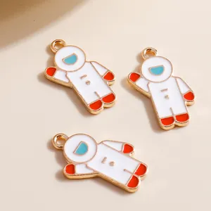Cartoon astronaut pendant charms in white enamel and gold finish for DIY jewelry making