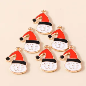 Christmas Cat Alloy Enamel Pendants For DIY Jewelry Making Gold Plated Red Hat Animal Charms For Necklace Bracelet Earrings