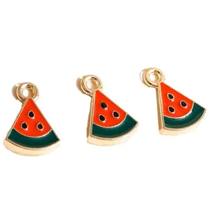 Enamel watermelon slice pendants with gold-plated alloy loops for DIY jewelry making