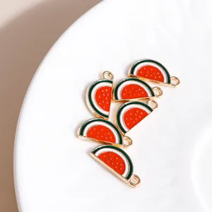 Set of 5 enamel watermelon charms with gold metal plating for DIY jewelry making