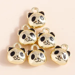 Set of cute panda enamel alloy pendants with golden finish for DIY jewelry making