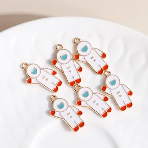 Set of 6 cartoon astronaut enamel alloy pendants for DIY jewelry making in golden finish