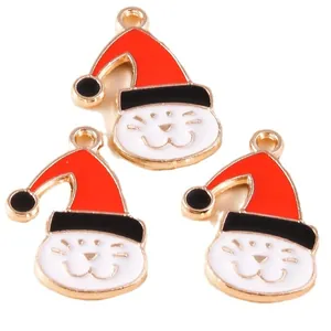 Cute Christmas cat charms in red and white enamel with gold metal edges for DIY jewelry