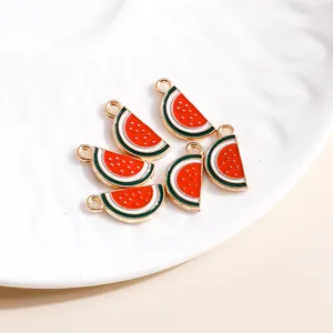 6 pieces of enamel watermelon charms made of alloy for DIY jewelry necklace crafting