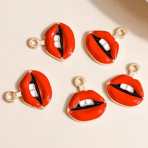 5pcs set of sexy red lip and teeth alloy enamel charms for DIY jewelry making and crafts