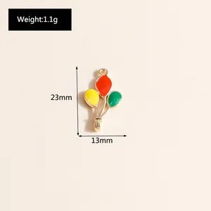 Detail of colorful balloon charms with size measurements and oil drip enamel finish
