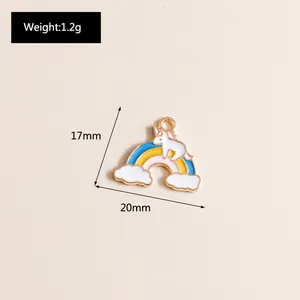 Close-up of rainbow and unicorn alloy charm showing 17mm by 20mm dimensions
