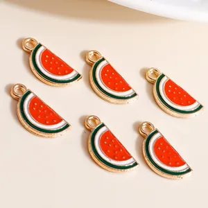 Set of watermelon slice charms in alloy with drip oil finish for DIY jewelry crafts