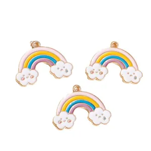 Rainbow cloud alloy charms set for DIY jewelry making with cute smiling white clouds