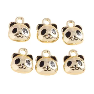 Cute panda head alloy charms with gold finish and enamel for DIY jewelry making set