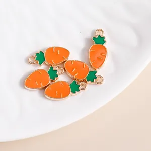 5-piece set of orange enamel carrot charms with gold metal frames for DIY jewelry making