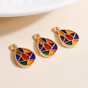 Waterdrop colorful geometric enamel charms with gold frames for DIY jewelry