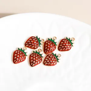 Set of 6 red enamel strawberry alloy pendants for DIY necklace and jewelry making