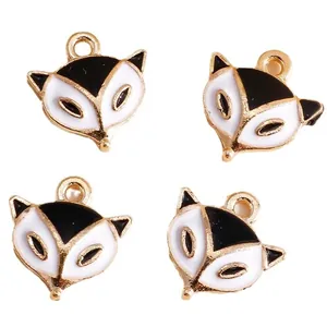 Cartoon fox alloy pendants with black and white enamel finish for DIY jewelry making