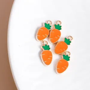 5 pcs carrot enamel charms in orange and green for DIY jewelry making pendants