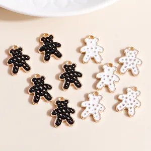Cartoon Bear Alloy Enamel Charms Gold Plated Star Pattern DIY Pendants For Jewelry Making Necklace Keychain Accessories