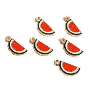 Set of watermelon slice enamel charms with gold rings for DIY necklace jewelry making