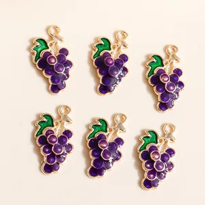 Zinc Alloy Enamel Grape Fruit Charms Purple Green Gold Tone Pendant For DIY Jewelry Making Earrings Bracelet Craft Accessories