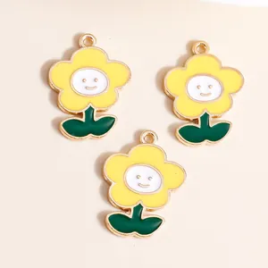 Three smiley sunflower alloy enamel charms for DIY jewelry and necklace making