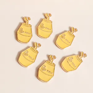 Banana milk bottle alloy enamel charms in yellow and gold for DIY jewelry making