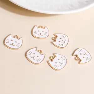 Cute white cat alloy charms with gold borders for DIY jewelry making and keychains
