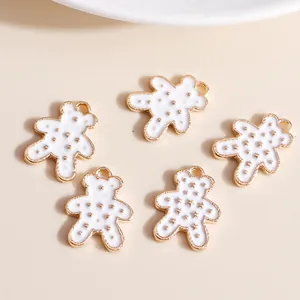 Five gold-plated alloy bear pendants with white enamel stars for DIY jewelry crafts