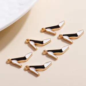 Set of 6 gold alloy high heel charms with black and white enamel for DIY necklaces
