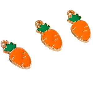 Three carrot-shaped enamel alloy pendants with gold trim for DIY jewelry making
