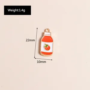 Detailed dimensions of strawberry milk bottle alloy pendant showing 22mm by 10mm size