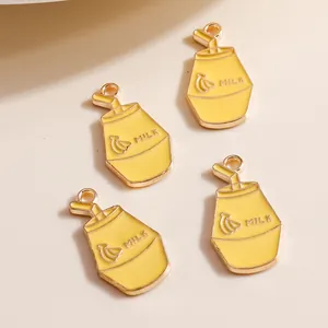 Alloy Enamel Banana Milk Bottle Pendant Charm For DIY Jewelry Making Necklaces Yellow Gold Fashion Accessories