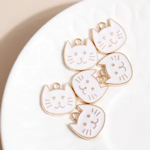 Set of cute white cat alloy enamel pendants for DIY jewelry and keychains making