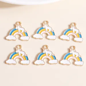 Rainbow Unicorn Zinc Alloy Enamel Charms For DIY Jewelry Making Cartoon Cloud Pendants For Necklace Bracelet Crafting Supplies